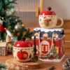 Apple-Shaped Ceramic Mug with Lid and Spoon — Perfect Christmas Eve Gift