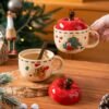 Apple-Shaped Ceramic Mug with Lid and Spoon — Perfect Christmas Eve Gift