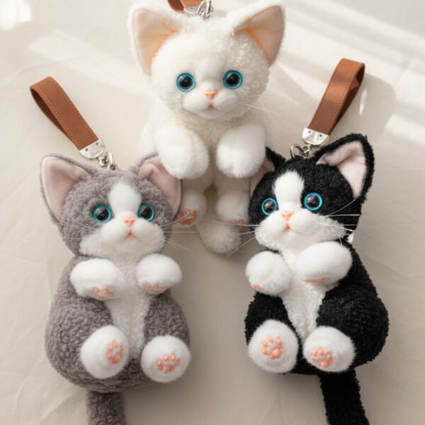 Devon Rex Cat Plush Keychain Charm - Realistic Animal Plush Toy Bag Accessory