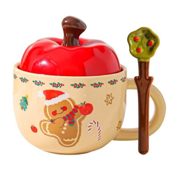 Apple-Shaped Ceramic Mug with Lid and Spoon — Perfect Christmas Eve Gift